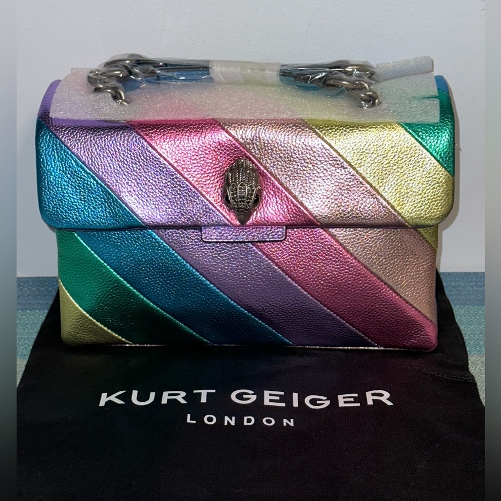 Kurt Geiger London Kensington Chrome Stripe Leather Convertible Shoulder Bag